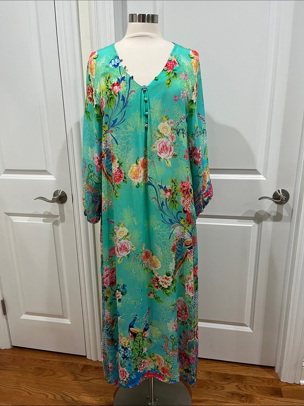 Aratta Silent Journey Turquoise Floral Peacock Maxi Dress